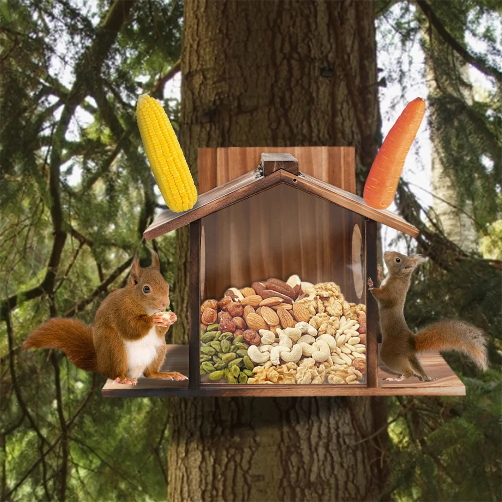 Garden Tree Squirrel Feeder Wood House