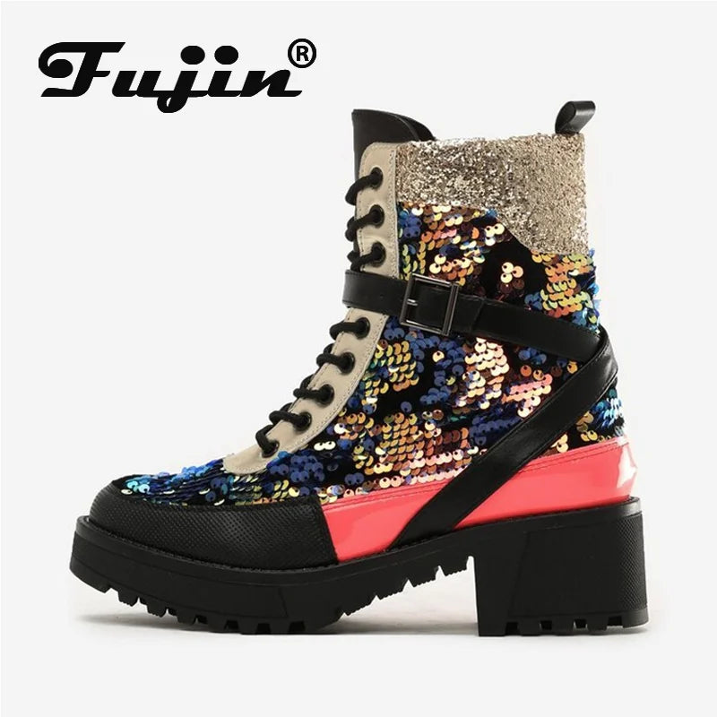 Fujin Winter Boots Platform Square Heel Shoes