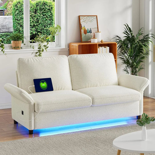 60" 2 Seater Velvet Love Seat for Dorm, 2 USB, LED