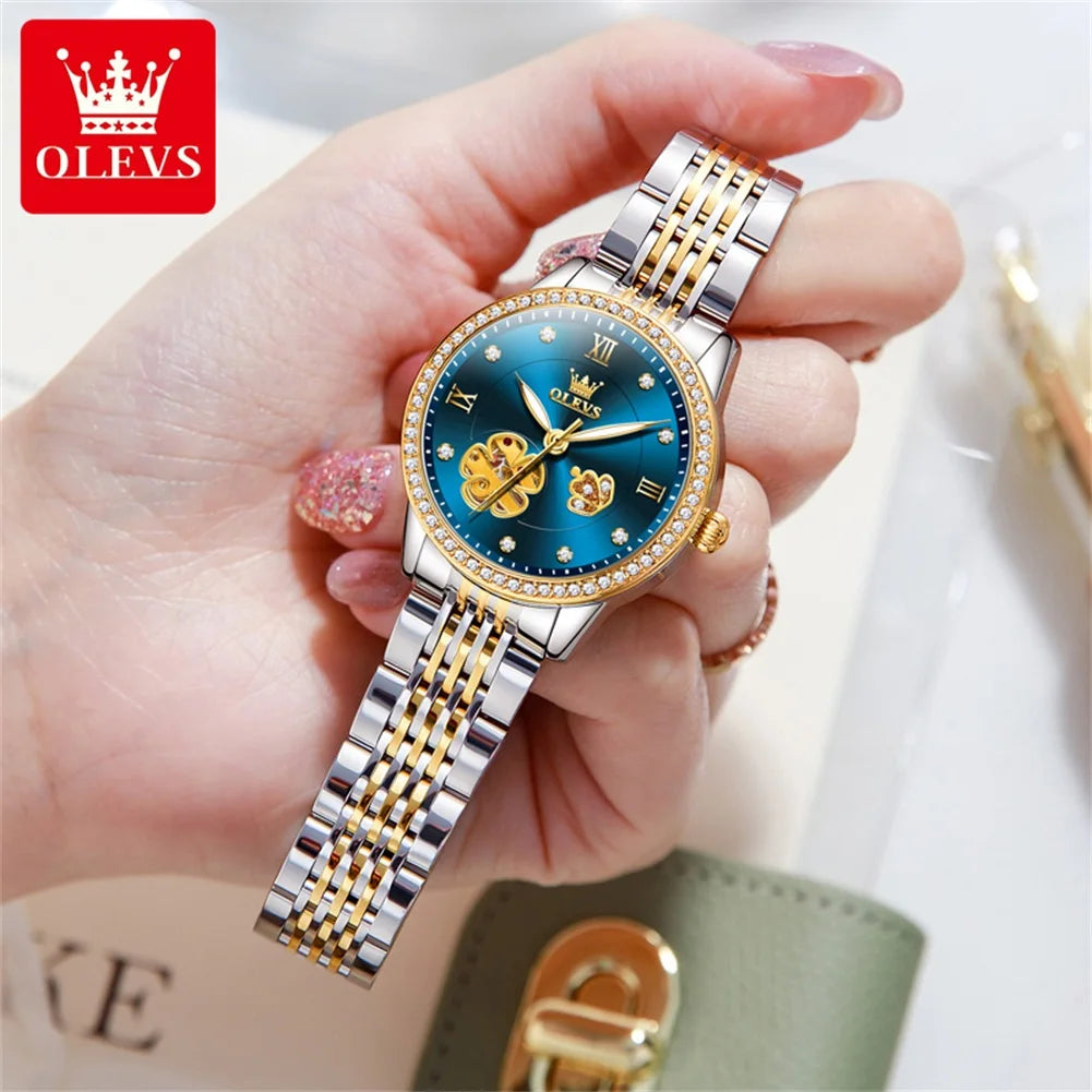 Flower Diamond Dial Mechanical Wrist Watch