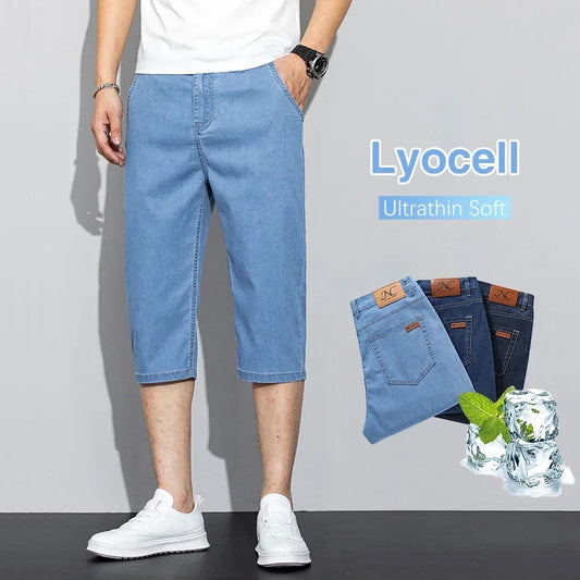 Thin Men's Jeans Shorts Blue Gray Classic Style