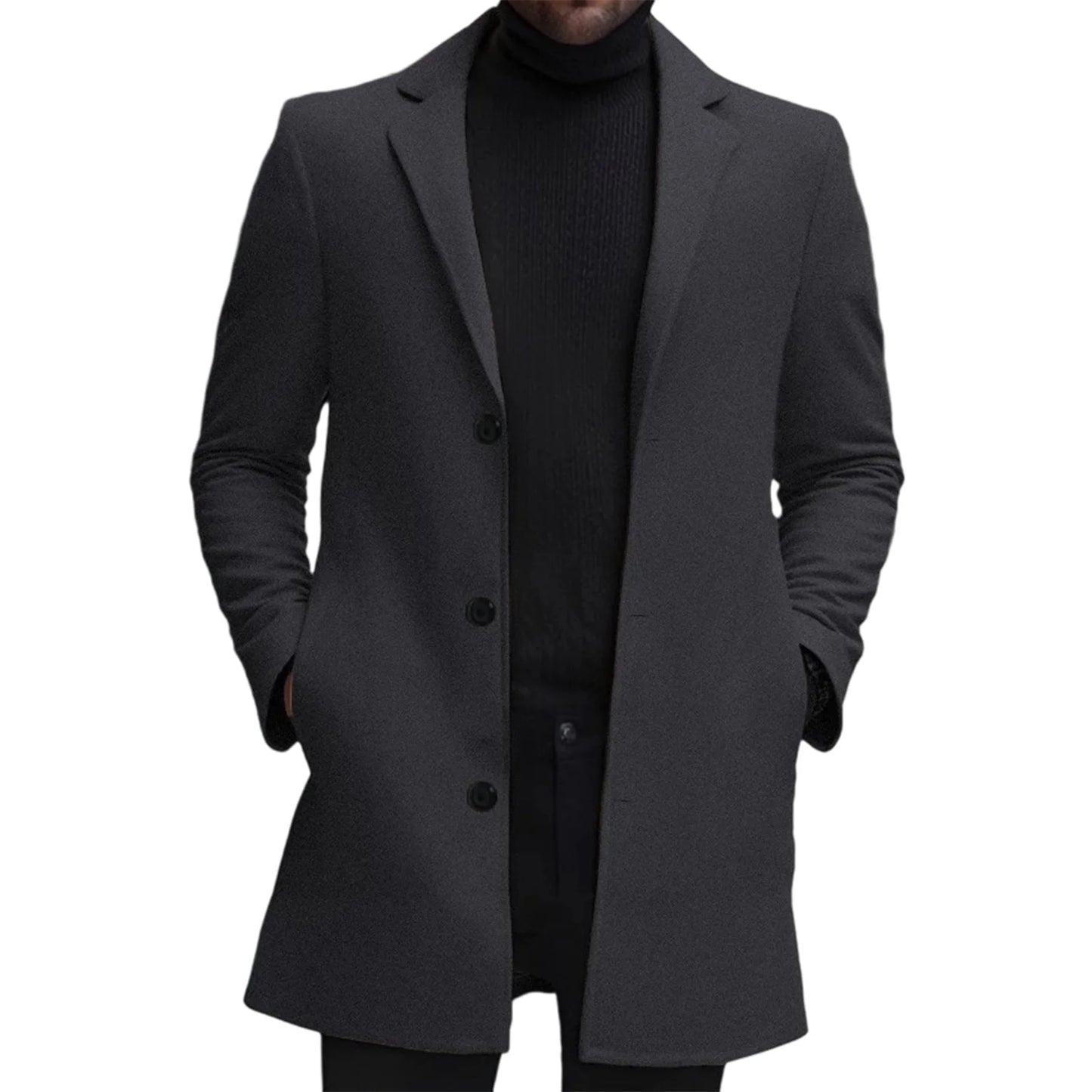 Wool Blend Pea Coat with Lapel Collar and Single Button Closure