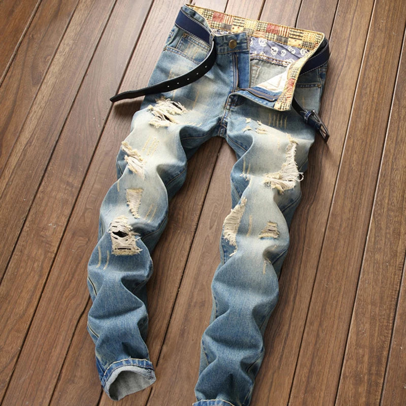 Denim Retro Trendy Hole Destroy Beggars Trousers