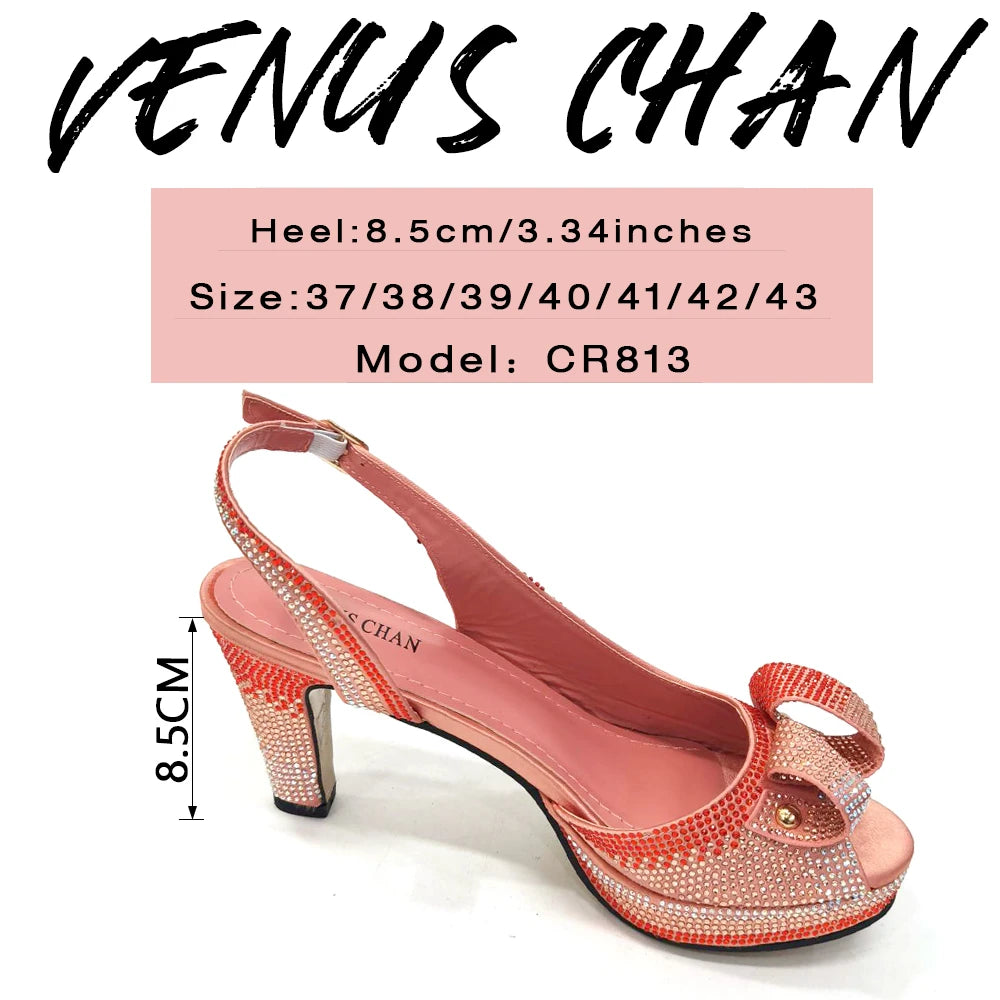 Venus Chan Rhinestone Elegant High Heels Ladies Shoes And Bag Set