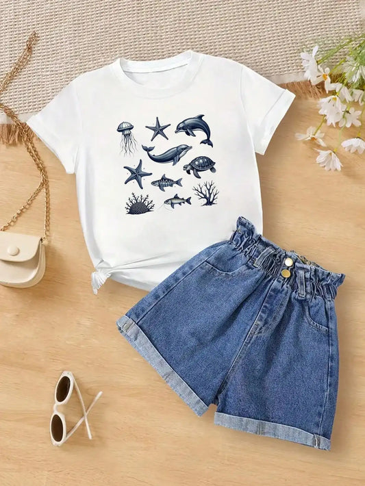 Tween Girls Cute Marine Art Print Tops