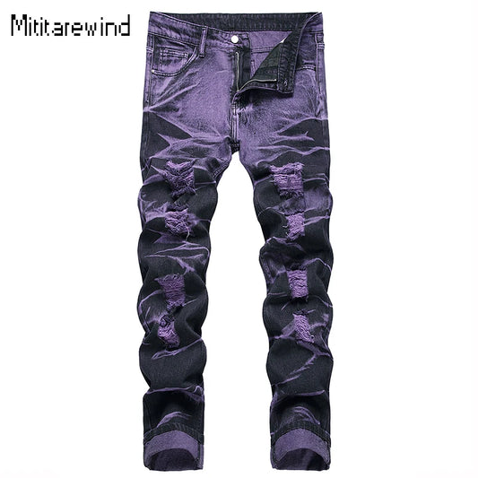 Causal Denim Personalized Purple Black Straight Jeans