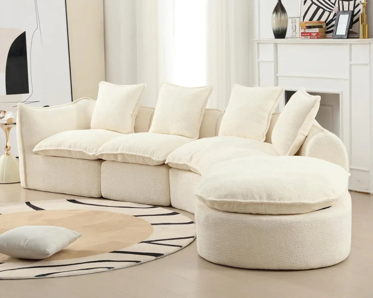 Curved Boucle Modern Sectional Sofa Cloud Deep Seat Couch