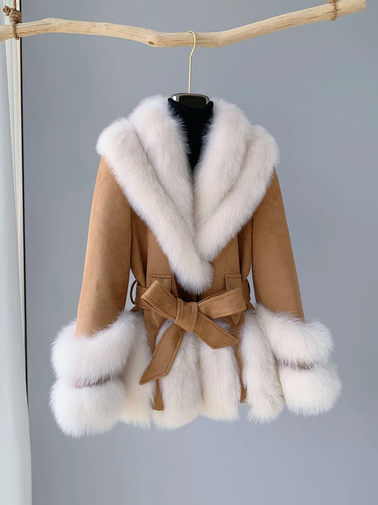 New Natural Fox Fur Collar Mid length Goose Down Parkas