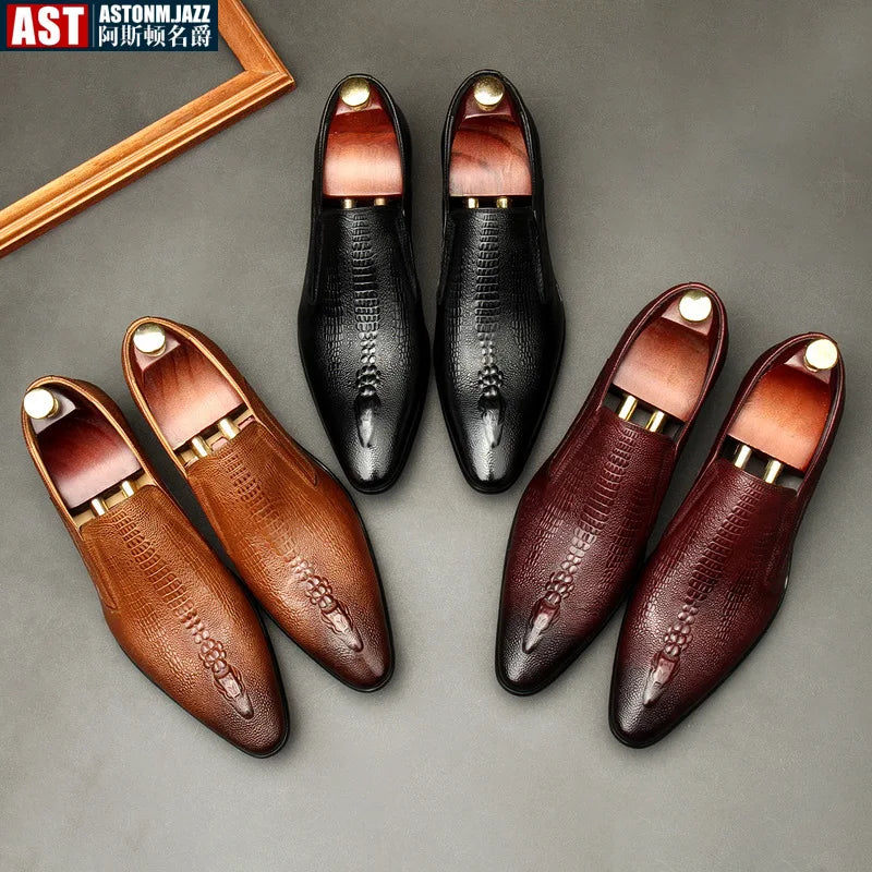 Handmade Genuine Leather Crocodile Pattern Loafers