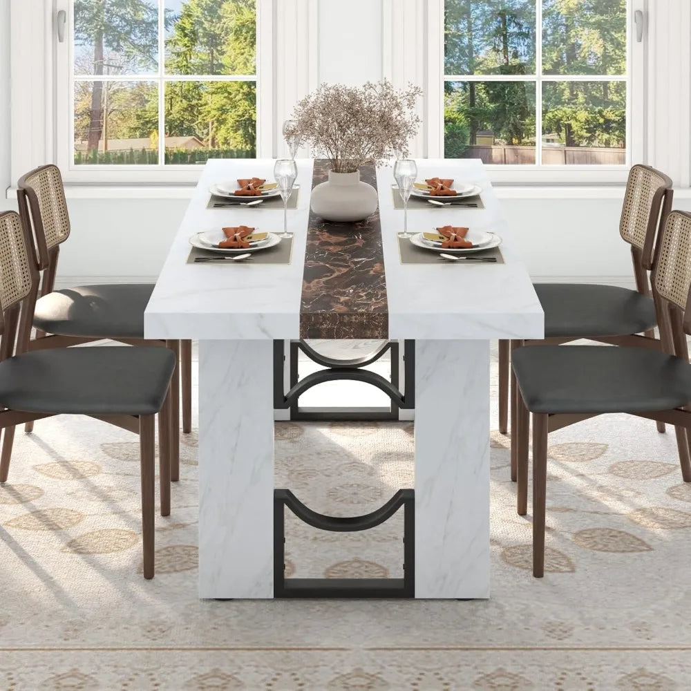 71 Inch Dining Table for 6-8 People with Marble-Color