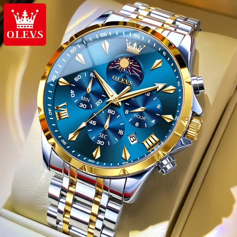 Moon Phase Chronograph Waterproof Quartz Watch
