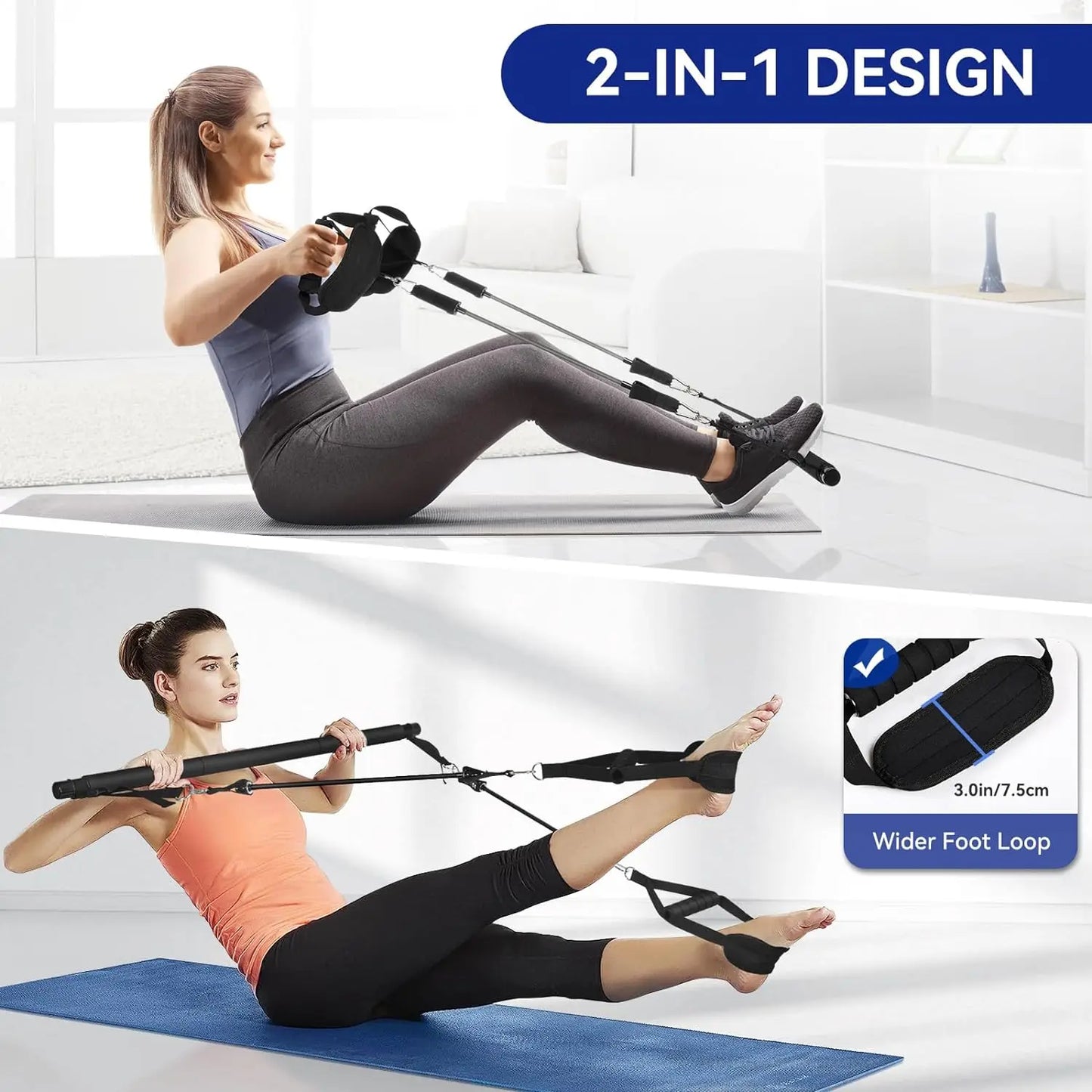 Portable Pilates Tensioner Kit with Latex Resistance Band