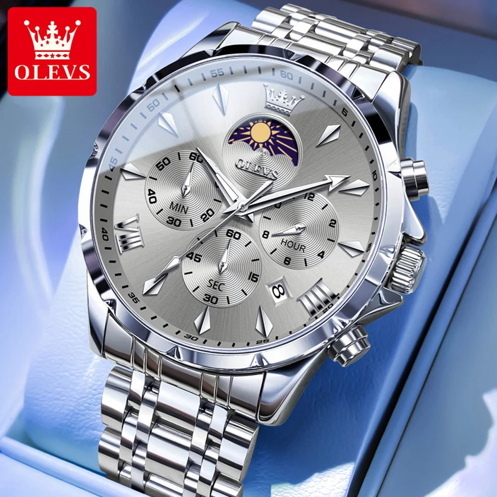 Moon Phase Chronograph Waterproof Quartz Watch