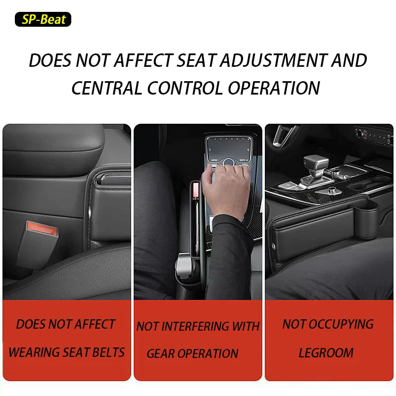Leather car seat side storage box with cup holder
