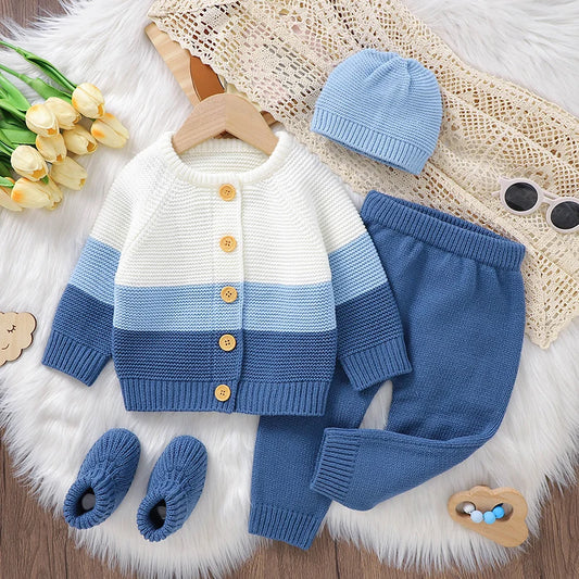 Newborn Infant Long Sleeves Sweaters Cardigans+Pants+Hats+Shoes