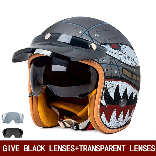 Motorcycle Helmet with lens 3/4 Half Helmet
