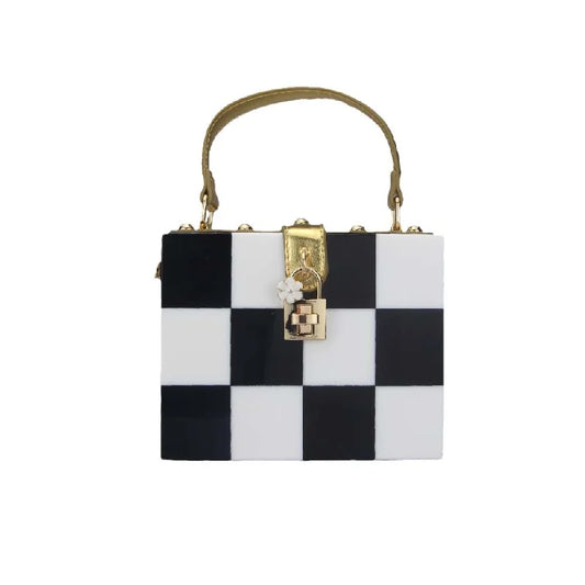 Checkerboard Crossbody Chain Lock Shoulder Bag