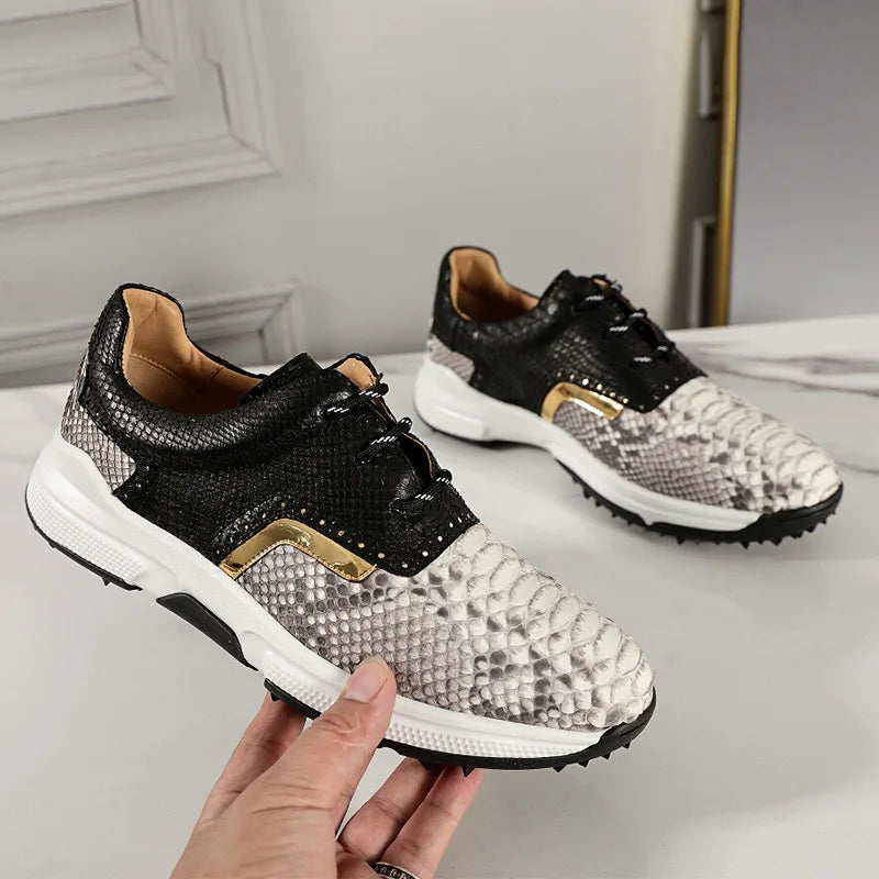 Round Toe British Style Genuine Leather Men Sneakers