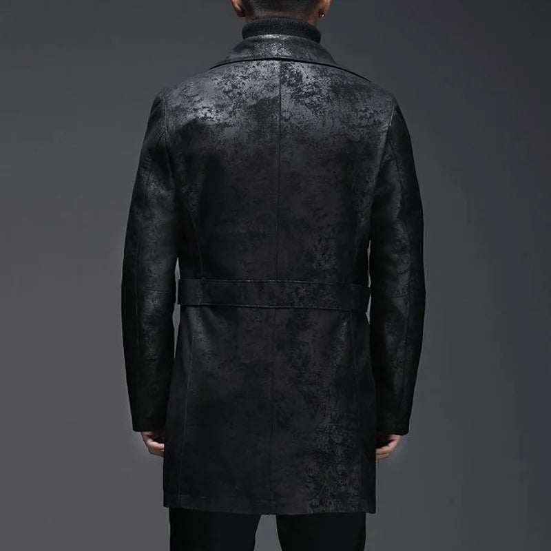 Genuine Leather Jacket Suede Printed Large Lapel