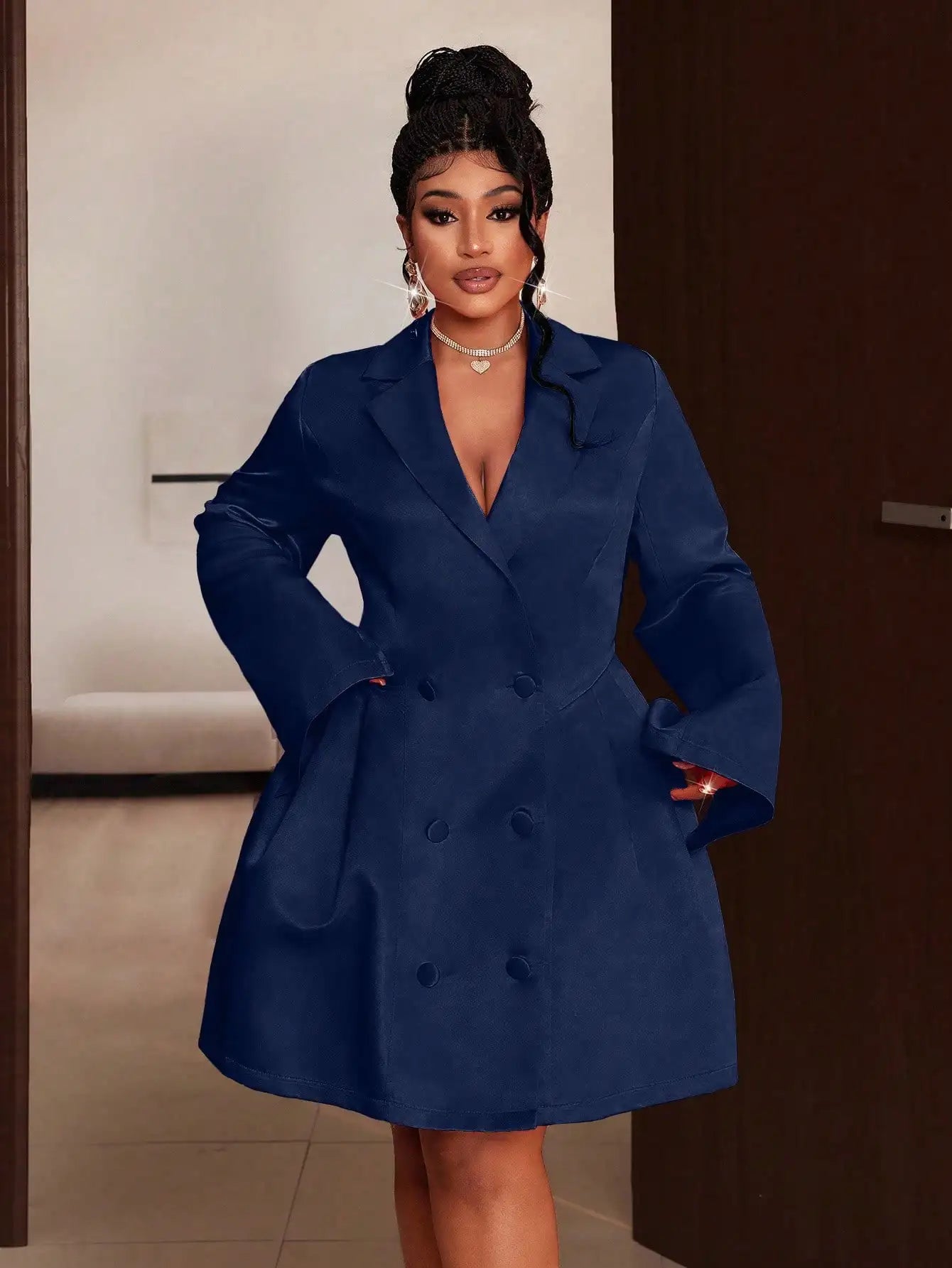 Plus Size Satin Double Breasted Blazer