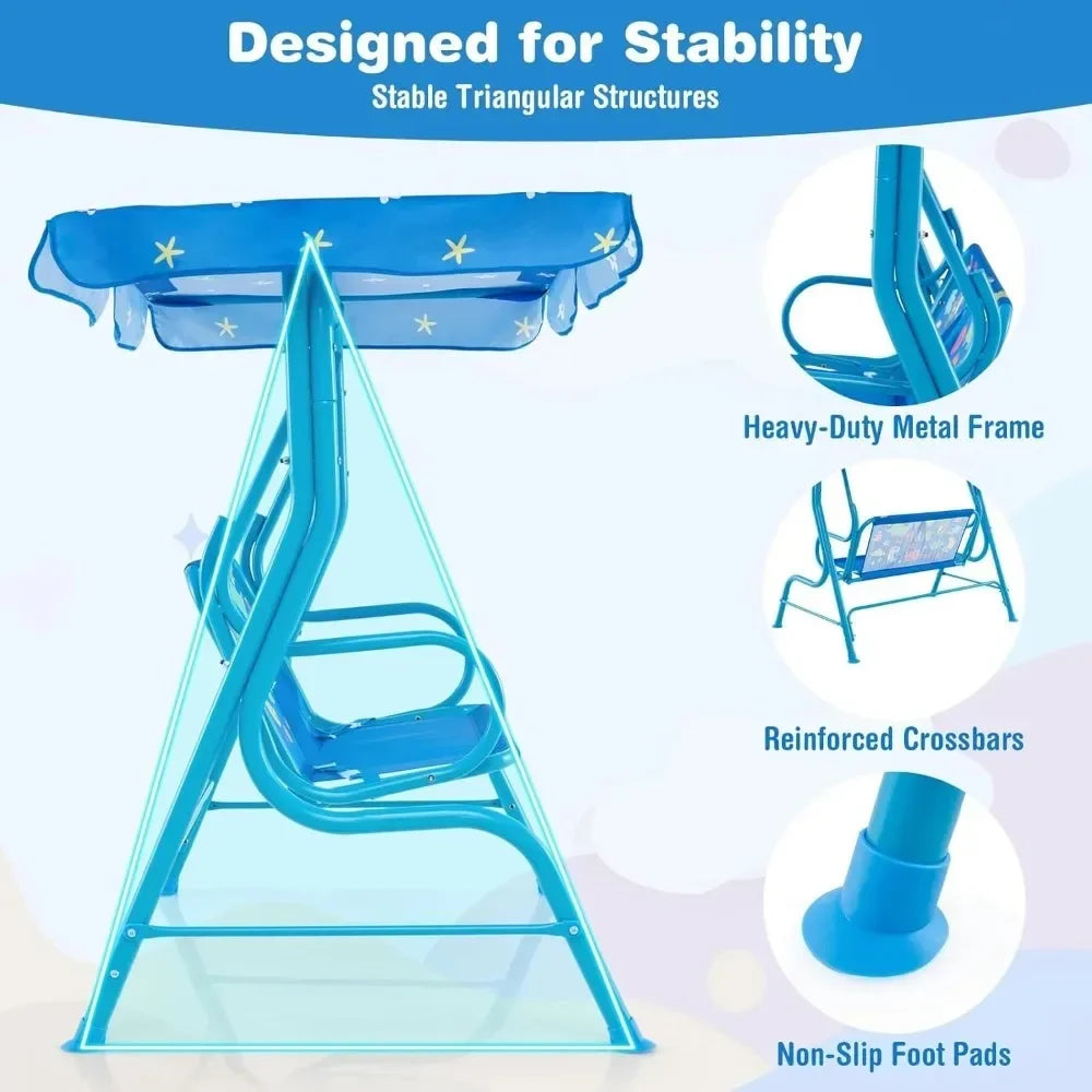 Kids 2-Seater Outdoor Porch Swing All Weather Resistant Waterproof