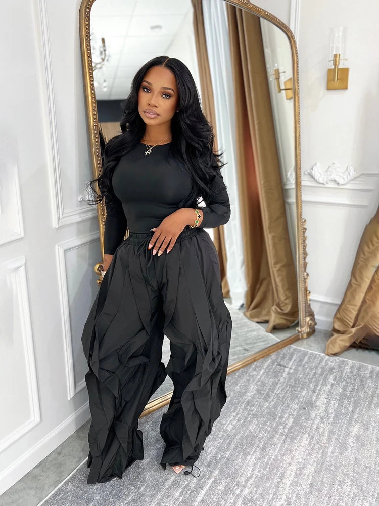 Two Piece Ruffle Drawstring Pants Set