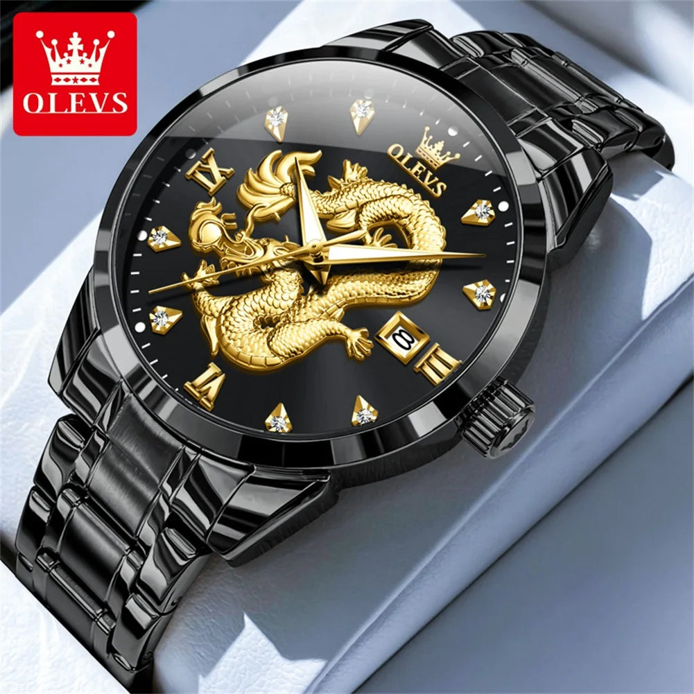 Waterproof Stainless Steel Diamond Dragon Watch