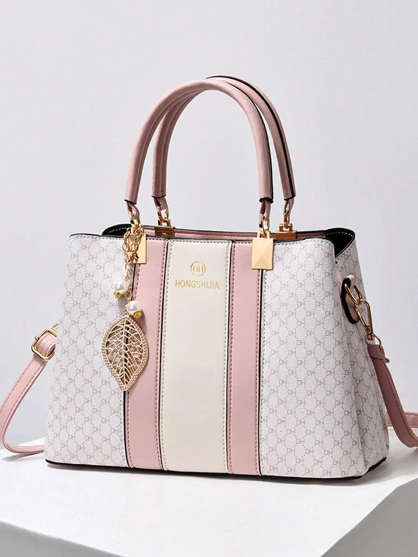 Pink & Cream Patchwork Top-Handle Tote Bag