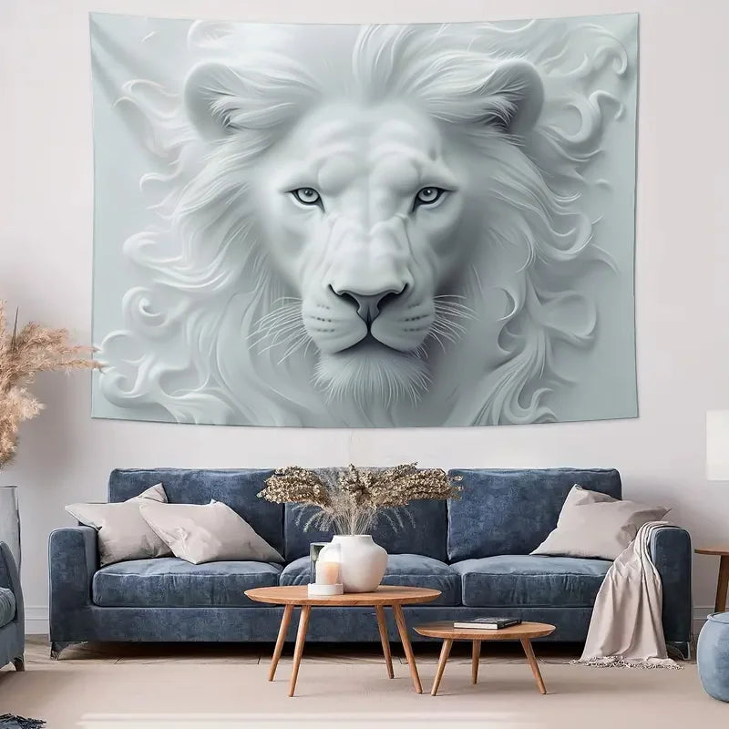 "White Lion Art Tapestry Decorative Wall Mural