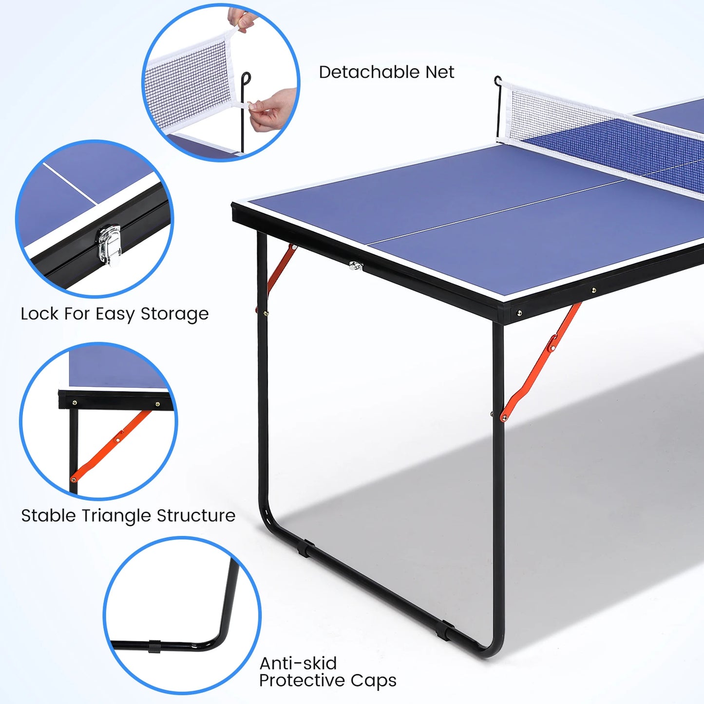 Ping Pong Table, Foldable, with Net and 2 Ping Pong Paddles and 3 Balls