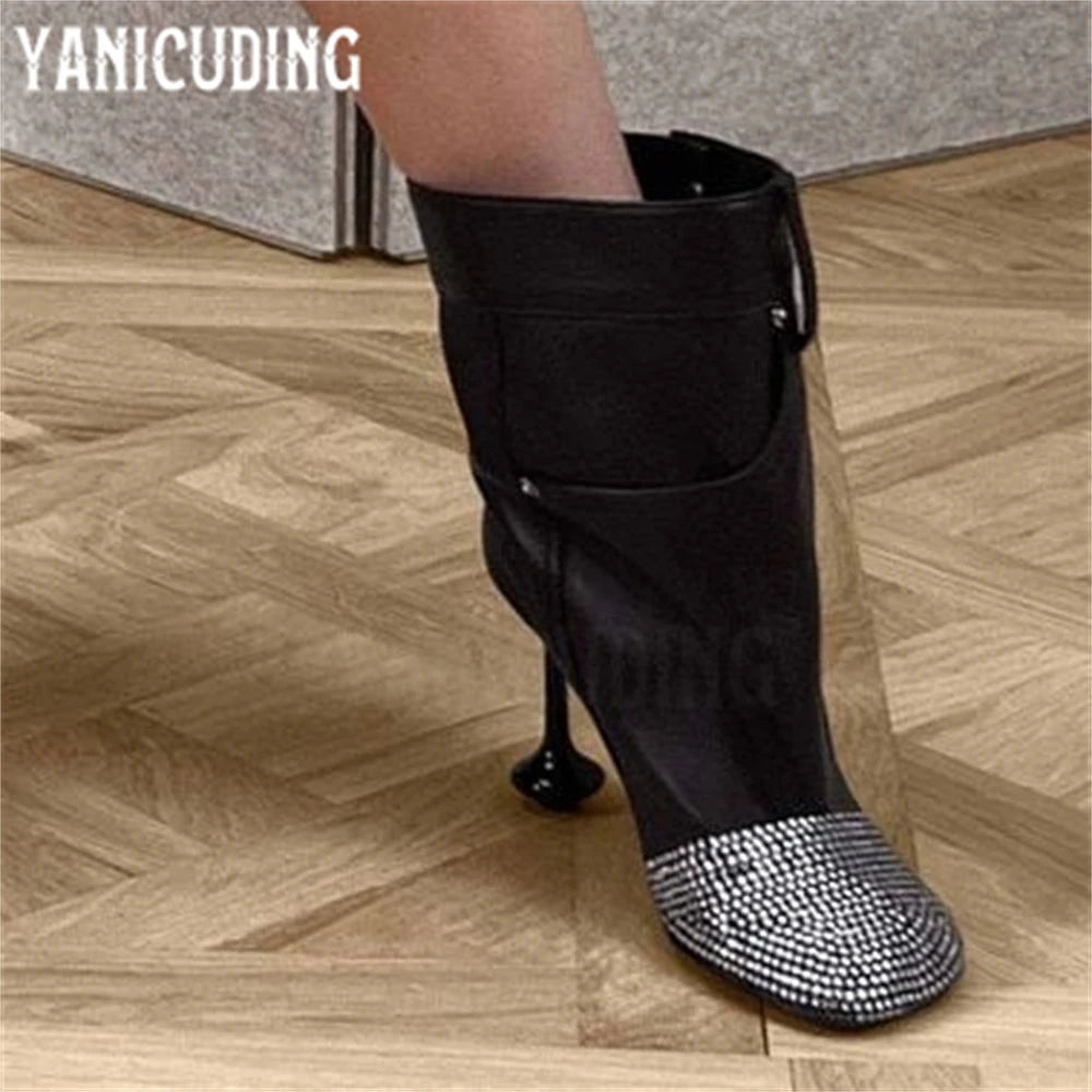Rhinestone Pocket Novelty Designer Style Strange Heel Ankle Boots