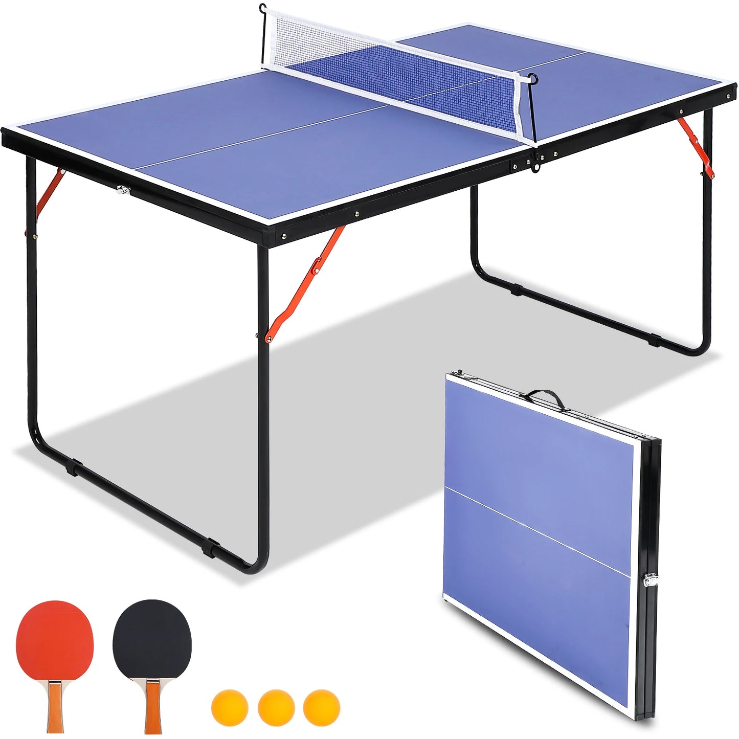 Ping Pong Table, Foldable, with Net and 2 Ping Pong Paddles and 3 Balls
