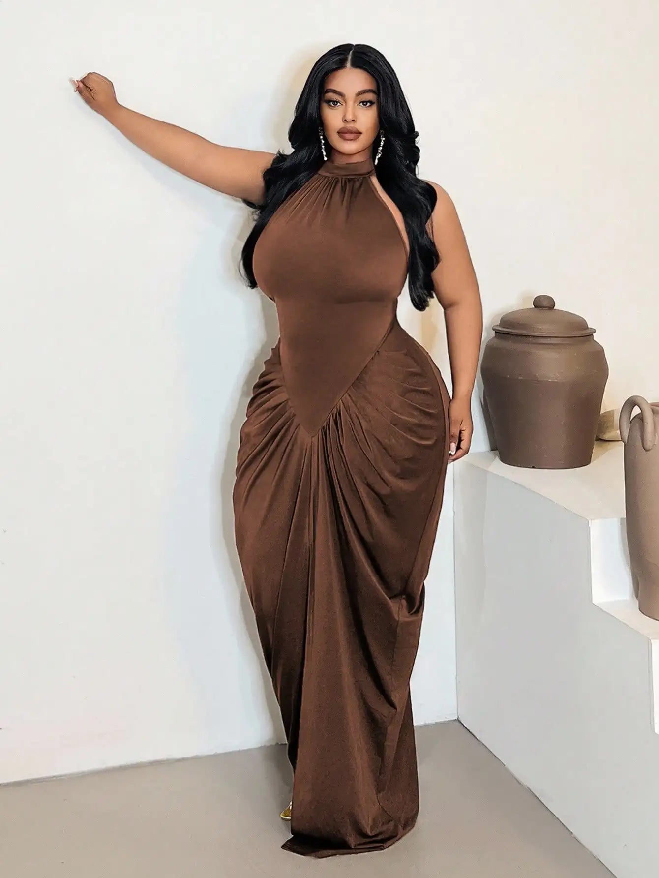 Plus Size Ruche Waist Maxi Dress