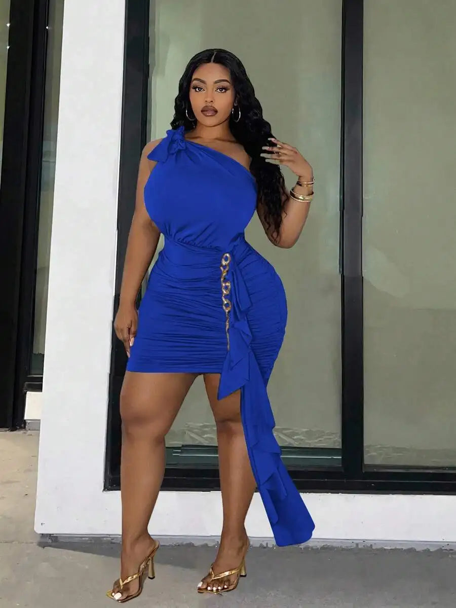 Plus Size White One-Shoulder Mini Dress
