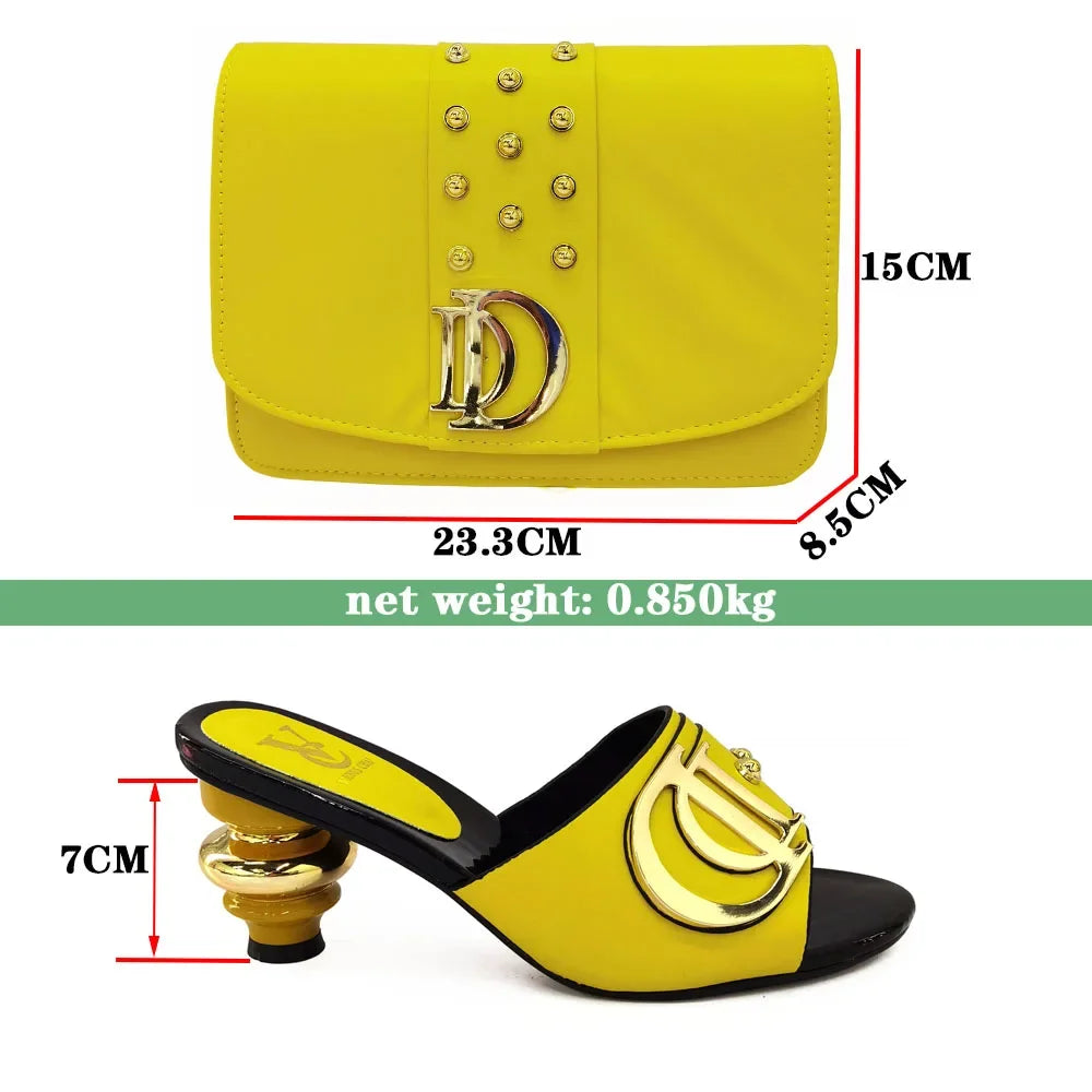 Italian Shoes with Matching Bags Set Decorated with Rhinestone