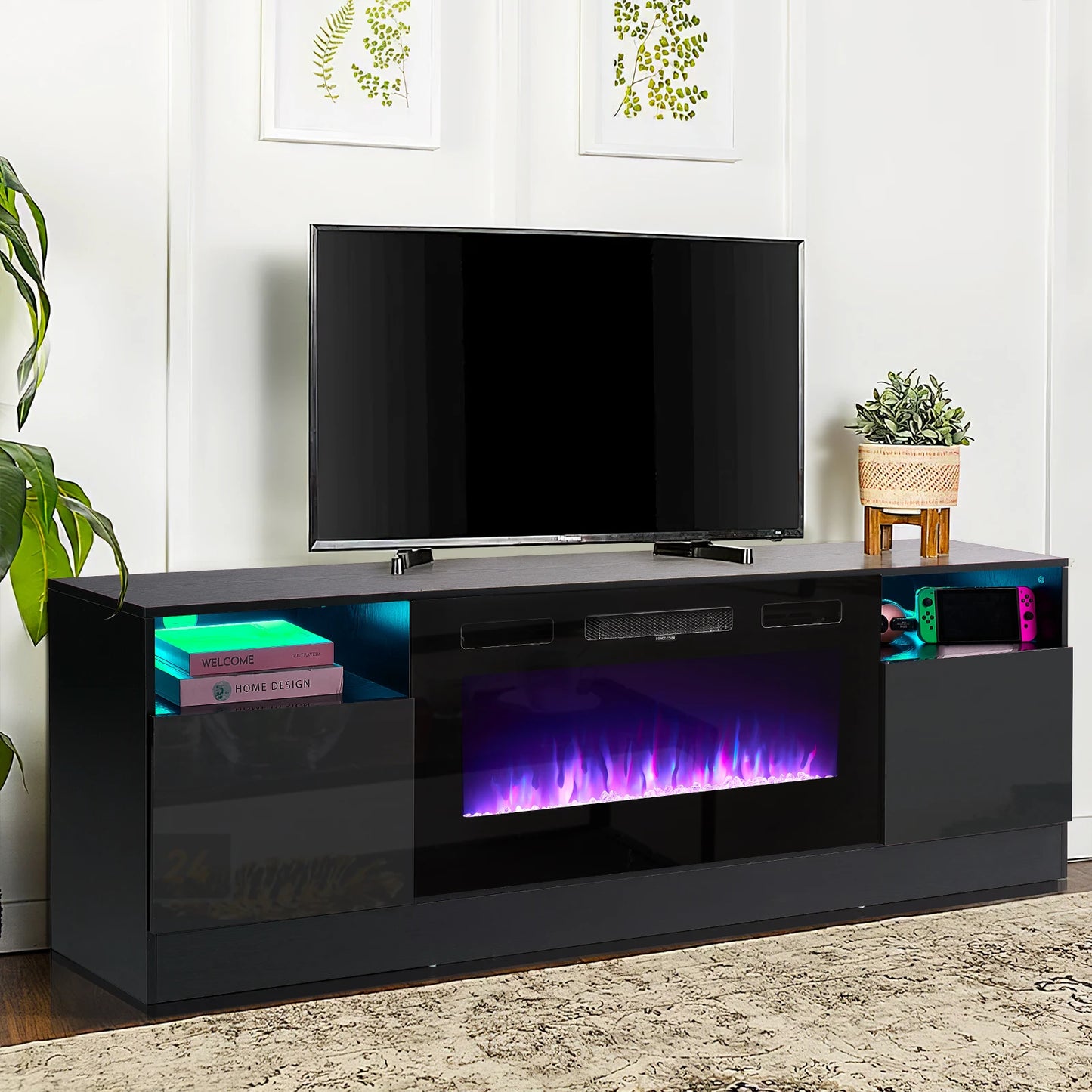 TV Stand Entertainment Center with 36" Fireplace for TVs Up to 80"