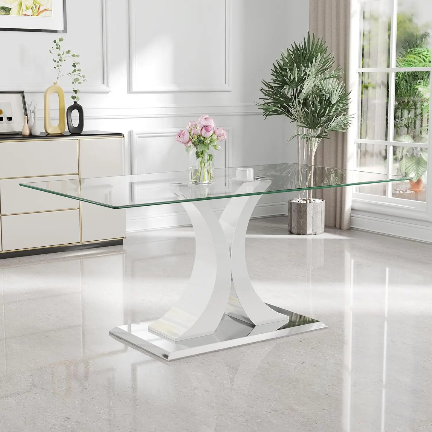 Modern Luxury Glass Dining Table For 4-6