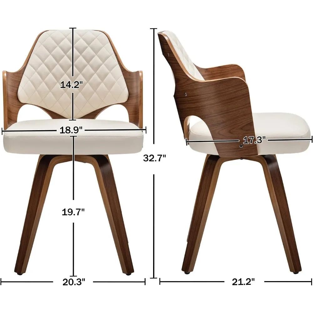 Dining Chairs Set of 2 Upholstered Walnut Curved Back