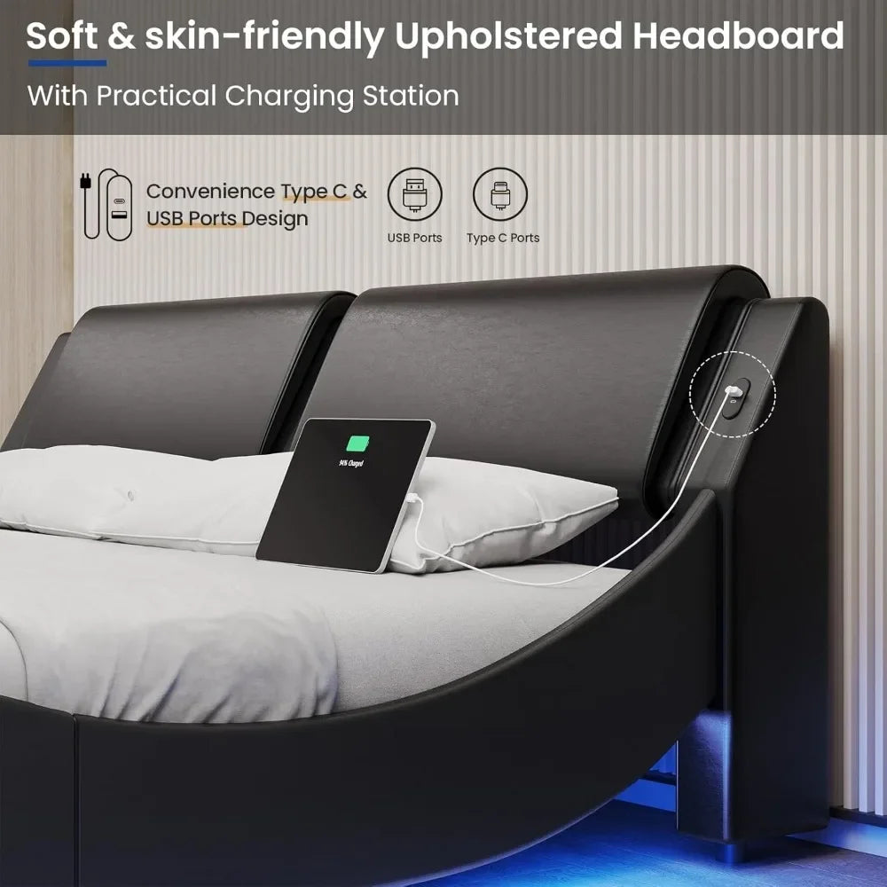 California King Bed Frame with Headboard USB & Type-C Ports