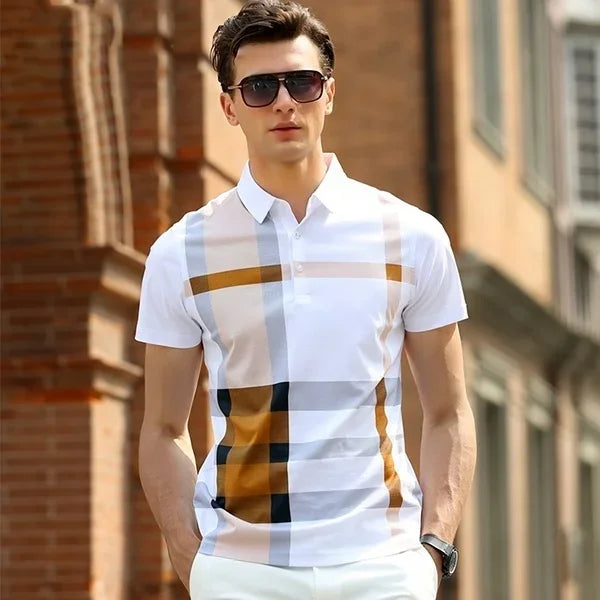 Men's Fashion Casual Stripe Polo Top