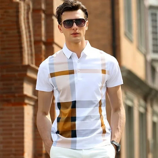 Men's Fashion Casual Stripe Polo Top