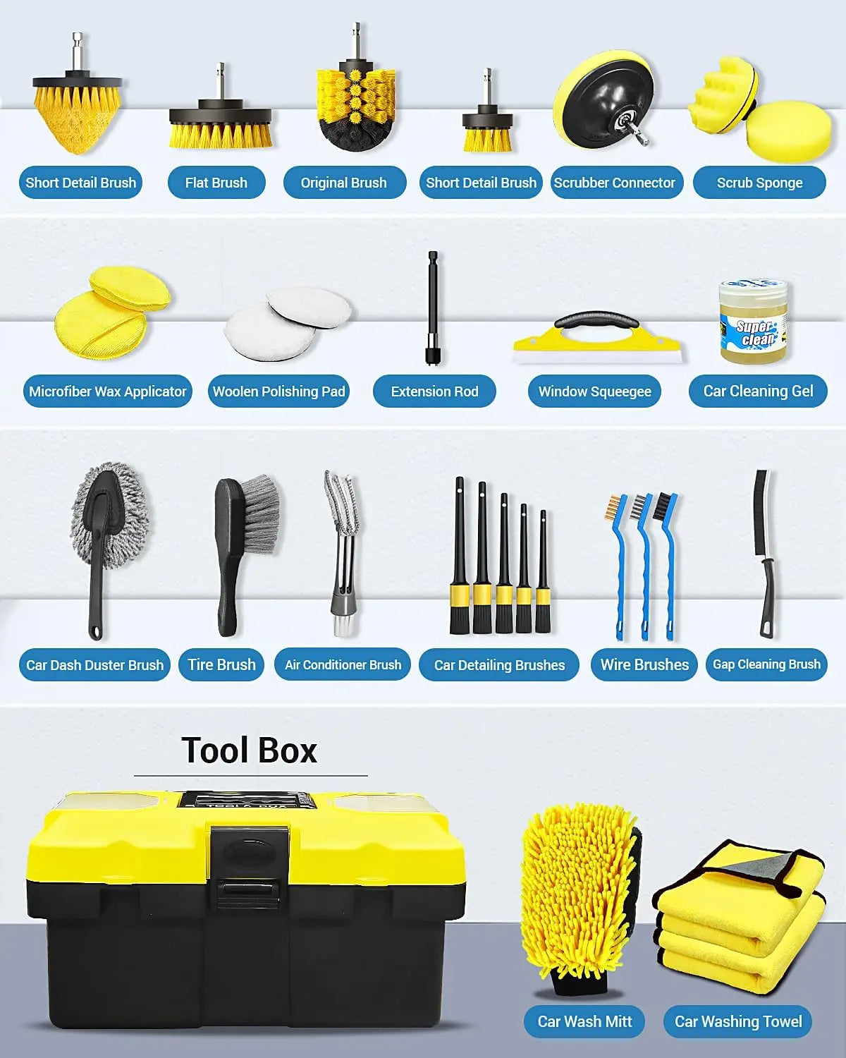30PCS Car Detailing Kit with Drill Brush Attachments & Portable Box