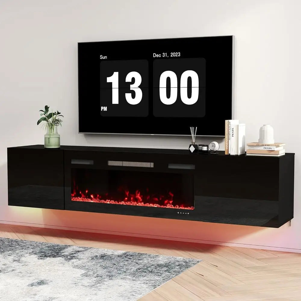 Modern 70" Floating TV Stand with 36" Electric Fireplace
