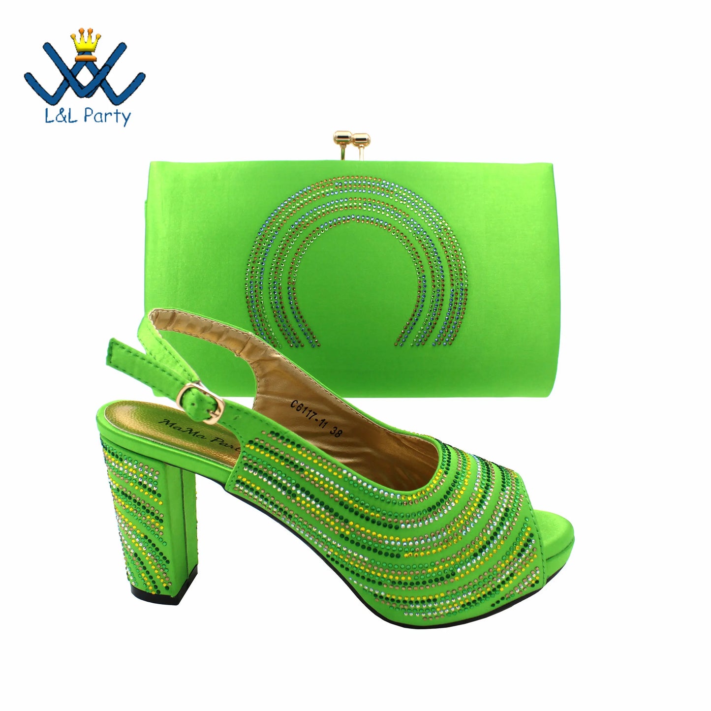 2023 Classics Peep Toe Lemon Green Color Women Shoes and Bag Set