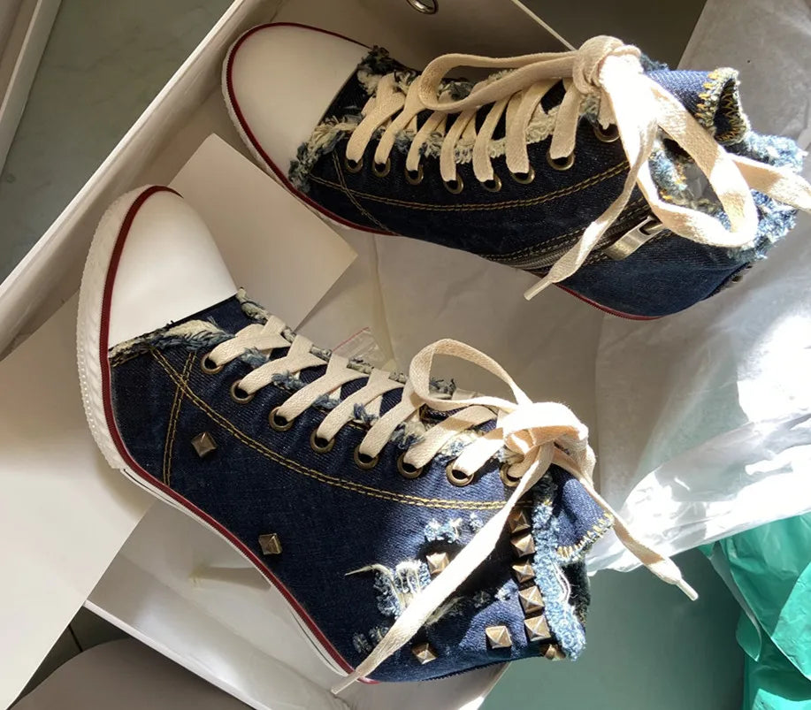 Vintage Dark Blue Women Short Boots