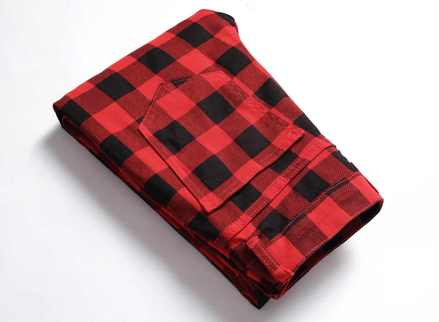 British Style Red Plaid Jeans for Men