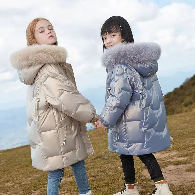 Girls Thicken Warm Jacket Glossy Casual Outerwear