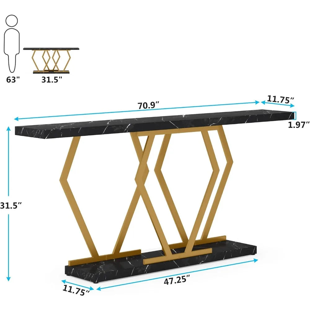 70.9 Inch Extra Long Modern Long Entryway Table with Gold Frame
