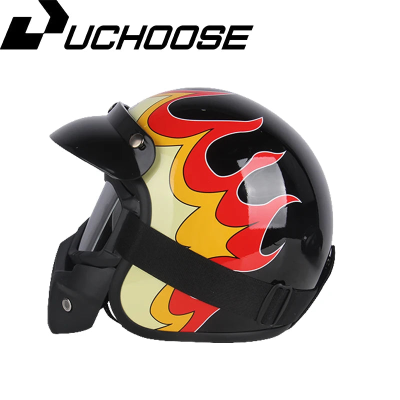 Uchoose Leather Retro Motorcycle Helmet Open Face