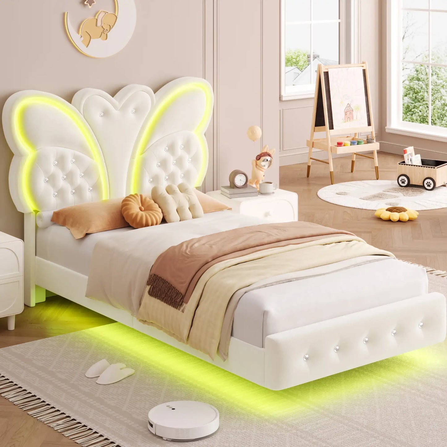 Twin Size Platform Bed Frame with Butterfly Tufted Headboard